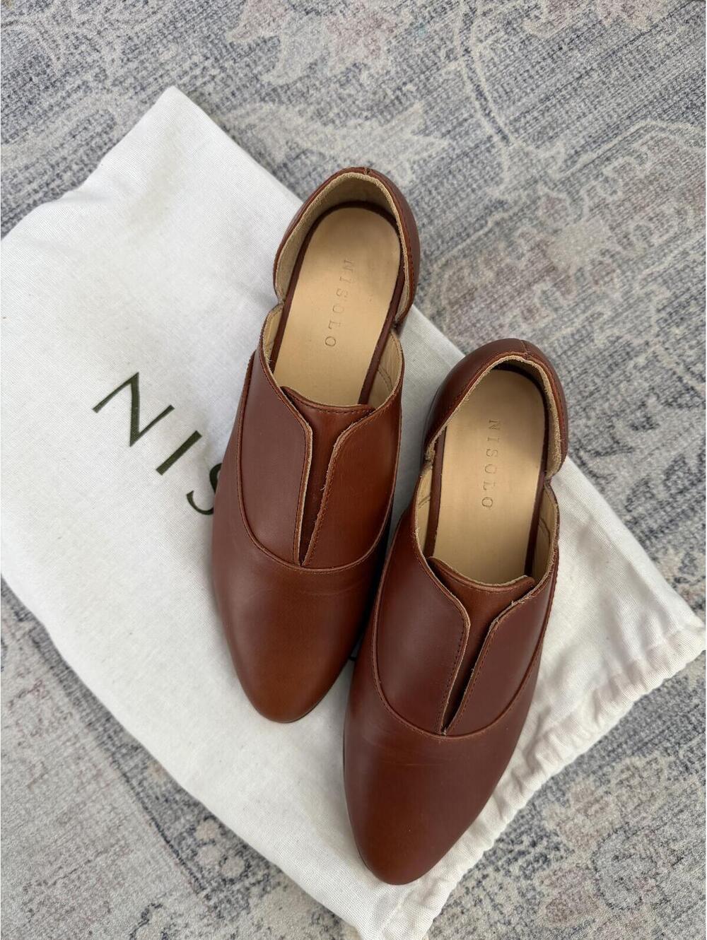 Nisolo brown leather loafer slides size 6 new